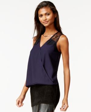 Bar Iii Lace-inset Blouson Wrap Top, Only At Macy's