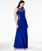 Blondie Nites Juniors' High-neck Illusion Gown
