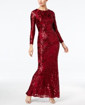 Betsy & Adam Sequined A-line Gown