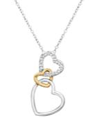 18k Gold Over Sterling Silver And Sterling Silver Heart Necklace, Diamond Accent Three Interlocking Heart Pendant