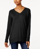 Pink Rose Juniors' V-neck Fine-gauge Tunic Sweater