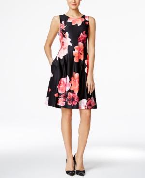 Calvin Klein Petite Floral-print Fit & Flare Scuba Dress