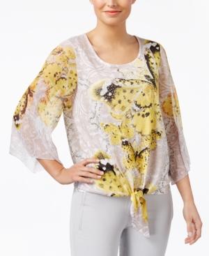 Jm Collection Embellished Tie-front Top, Created For Macy's
