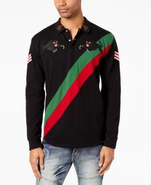 Reason Men's Panther Embroidered Rugby Stripe Polo