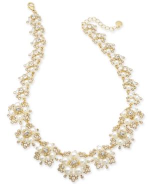 Charter Club Gold-tone Crystal And Imitation Pearl Frontal Necklace, 17 + 2 Extender, Created For Macy's
