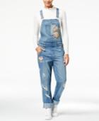 American Rag Juniors' Ripped Embroidered Denim Overalls, Created For Macy's
