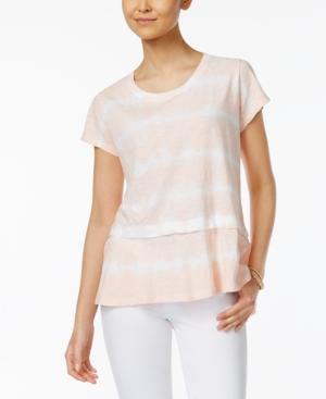 Style & Co Petite Cotton Striped Tie-dye Flounce Top, Only At Macy's