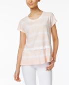 Style & Co Petite Cotton Striped Tie-dye Flounce Top, Only At Macy's