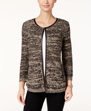 Jm Collection Marled Faux-leather-trim Cardigan, Only At Macy's
