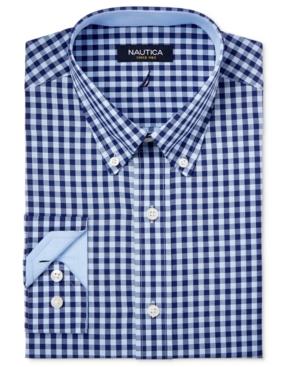 Nautica Men's Classic-fit Navy And Light Blue Gingham Dress Shirt