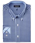 Nautica Men's Classic-fit Navy And Light Blue Gingham Dress Shirt