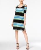 Ny Collection Striped Pleated Cold-shoulder Dress