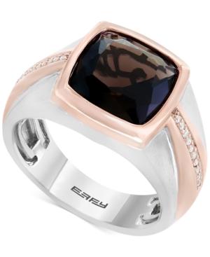 Effy Men's Smoky Quartz (4 Ct. T.w.) & Diamond (1/10 Ct. T.w.) Two-tone Ring In Sterling Silver & Rose Rhodium-plate