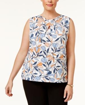 Nine West Plus Size Printed Cutout Top