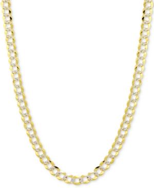 20 Two-tone Open Curb Chain Necklace In Solid 14k Gold & White Gold