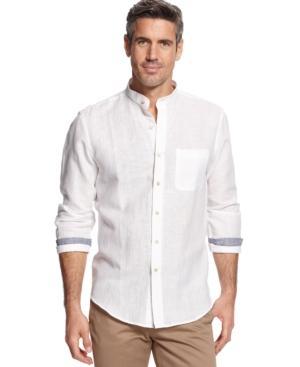 Tasso Elba Island Banded Collar Textured Striped Shirt
