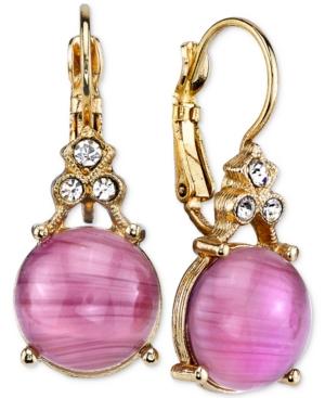 2028 Gold-tone Light Purple Stone And Crystal Accent Drop Earrings