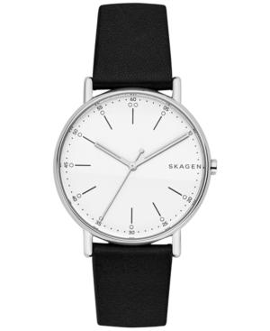 Skagen Men's Signature Black Leather Strap Watch 40mm Skw6353