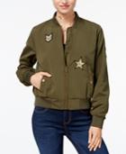 Hippie Rose Juniors' Sequinned-patch Bomber Jacket