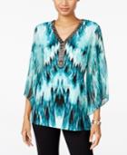 Jm Collection Petite Beaded Printed Top, Only At Macy's
