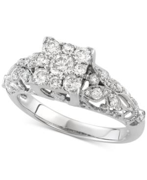 Diamond Cluster Openwork Engagement Ring (7/8 Ct. T.w.) In 14k White Gold