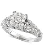Diamond Cluster Openwork Engagement Ring (7/8 Ct. T.w.) In 14k White Gold