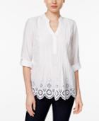 Style & Co Petite Eyelet-hem Pleated Top, Only At Macy's
