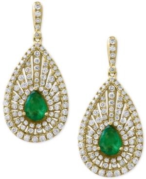 Final Call By Effy Emerald (1-1/8 Ct. T.w.) & Diamond (1-3/8 Ct. T.w.) Teardrop Drop Earrings In 14k Gold