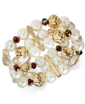 Charter Club Gold-tone Imitation Pearl & Crystal Stretch Bracelet, Only At Macy's