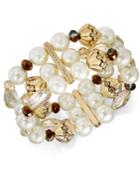 Charter Club Gold-tone Imitation Pearl & Crystal Stretch Bracelet, Only At Macy's