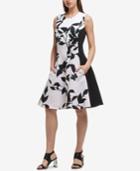 Dkny Colorblocked Floral Fit & Flare Dress