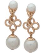 Anne Klein Gold-tone Imitation Pearl Clip-on Drop Earrings
