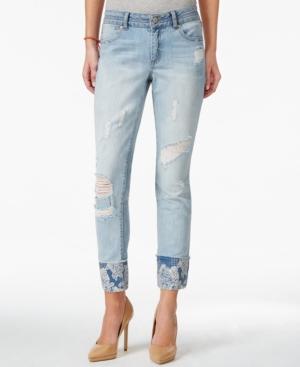 Rewash Juniors' Printed-cuff Light Wash Jeans