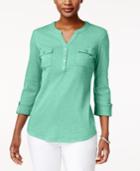 Karen Scott Petite Cotton Utility Henley Top, Only At Macy's