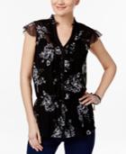 Inc International Concepts Ruffled Floral-print Shirt, Only At Macy's