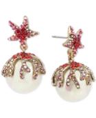 Betsey Johnson Two-tone Multicolor Pave & Imitation Pearl Starfish Drop Earrings