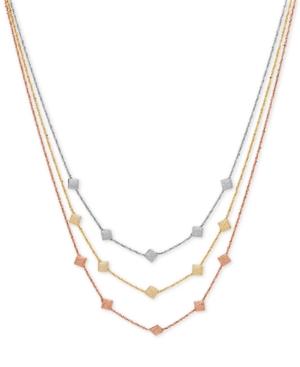 Tri-tone Decorative Triple Necklace In 14k Rose, White And Gold, Made In Italy