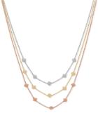 Tri-tone Decorative Triple Necklace In 14k Rose, White And Gold, Made In Italy