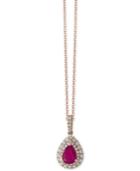 Amoree By Effy Ruby (3/4 Ct. T.w.) And Diamond (1/3 Ct. T.w.) Teardrop Pendant Necklace In 14k Rose Gold