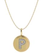14k Gold Necklace, Diamond Accent Letter P Disk Pendant