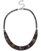 M. Haskell Hematite-tone Multi-color-crystal-filled Mesh Frontal Necklace