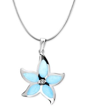 Marahlago Larimar Starfish 21 & White Topaz Accent Pendant Necklace In Sterling Silver