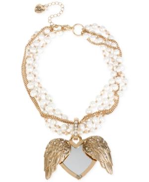 Betsey Johnson Gold-tone Faux-pearl Winged Heart Drama Necklace