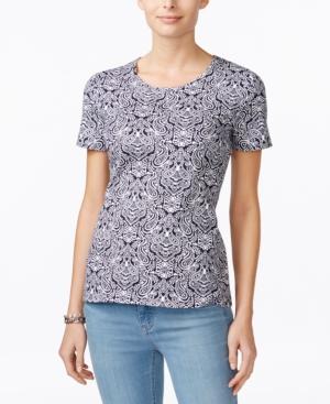 Charter Club Pima Cotton Medallion-print T-shirt, Only At Macy's