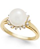 Cultured Freshwater Pearl (8mm) And Diamond (1/10 Ct. T.w.) Ring In 14k Gold