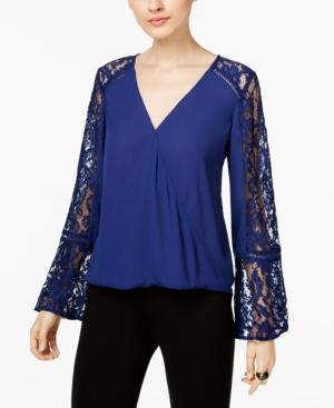 Inc International Concepts Petite Lace-trim Surplice Top, Only At Macy's