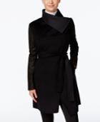 Vera Wang Leather-sleeve Wrap Coat