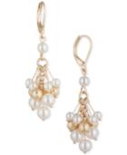 Anne Klein Gold-tone Imitation Pearl Cluster Drop Earrings