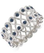 Carolee Silver-tone Blue And Clear Crystal Wide Stretch Bracelet