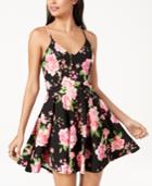 B Darlin Juniors' Printed Lace-back Fit & Flare Dress